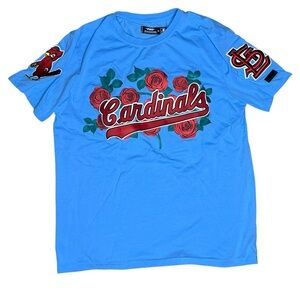 Blue Cardinals T-Shirt with Red Rose Design